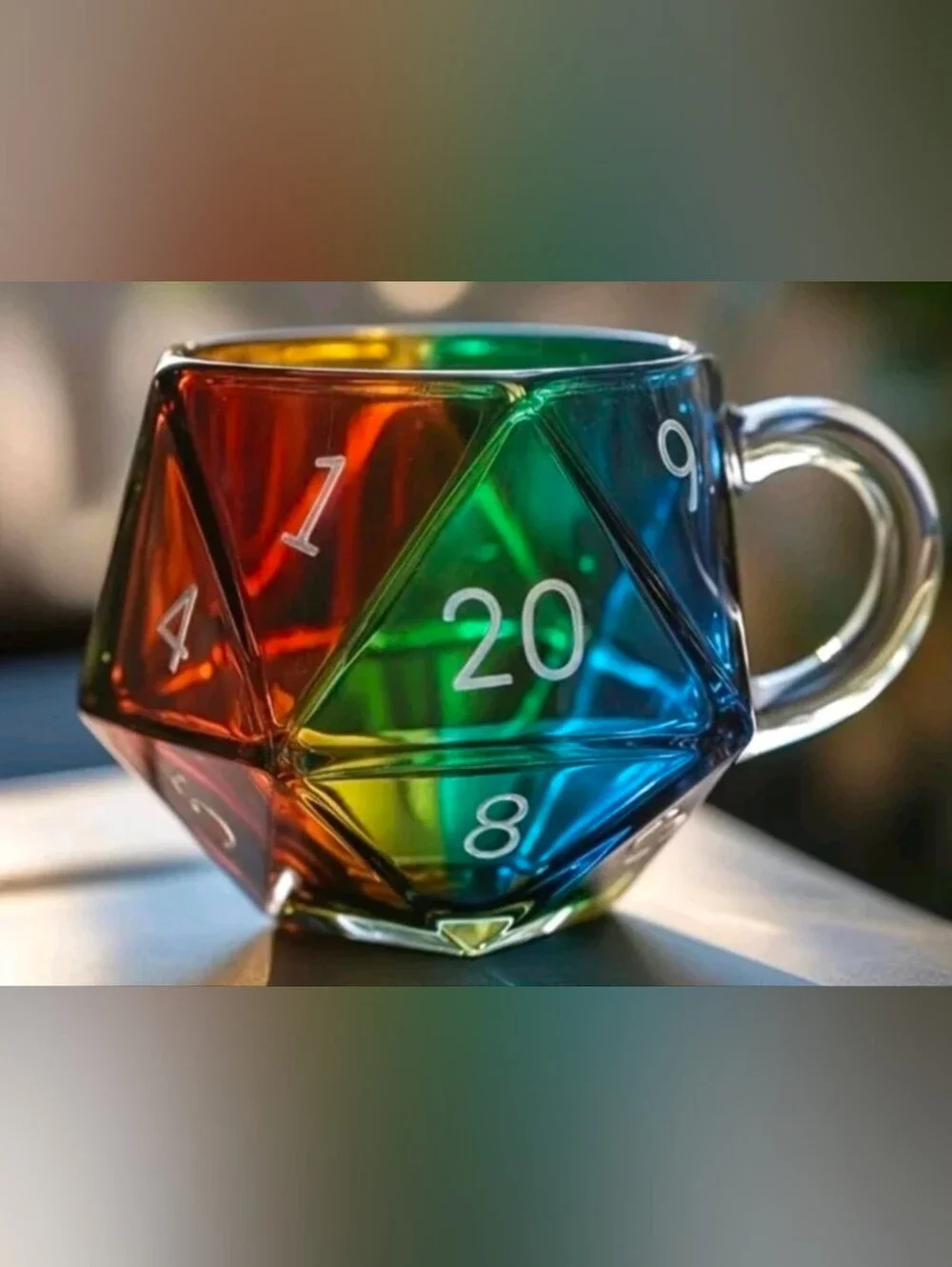 Rainbow D20 Glass Mug - Multi-Color Gamer Cup